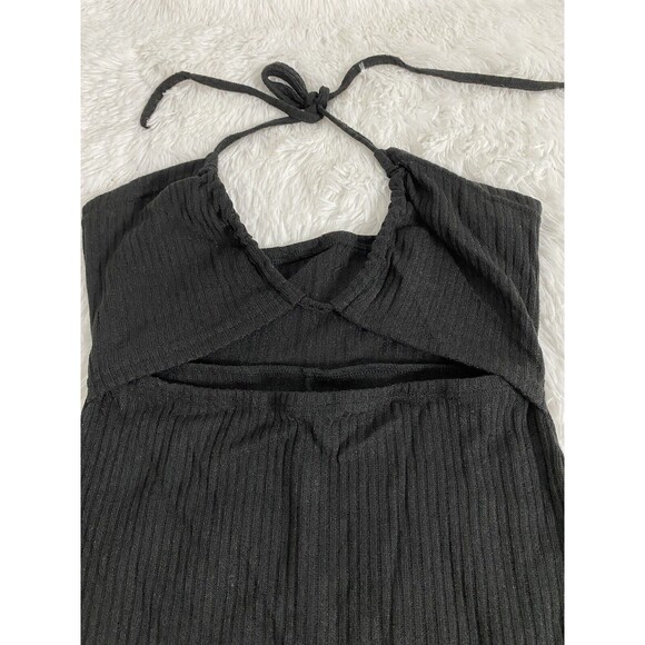 Wdirara Women's Bodycon Mini Dress Ribbed Knit Size M Black Strapless Cut Out - Picture 4 of 10